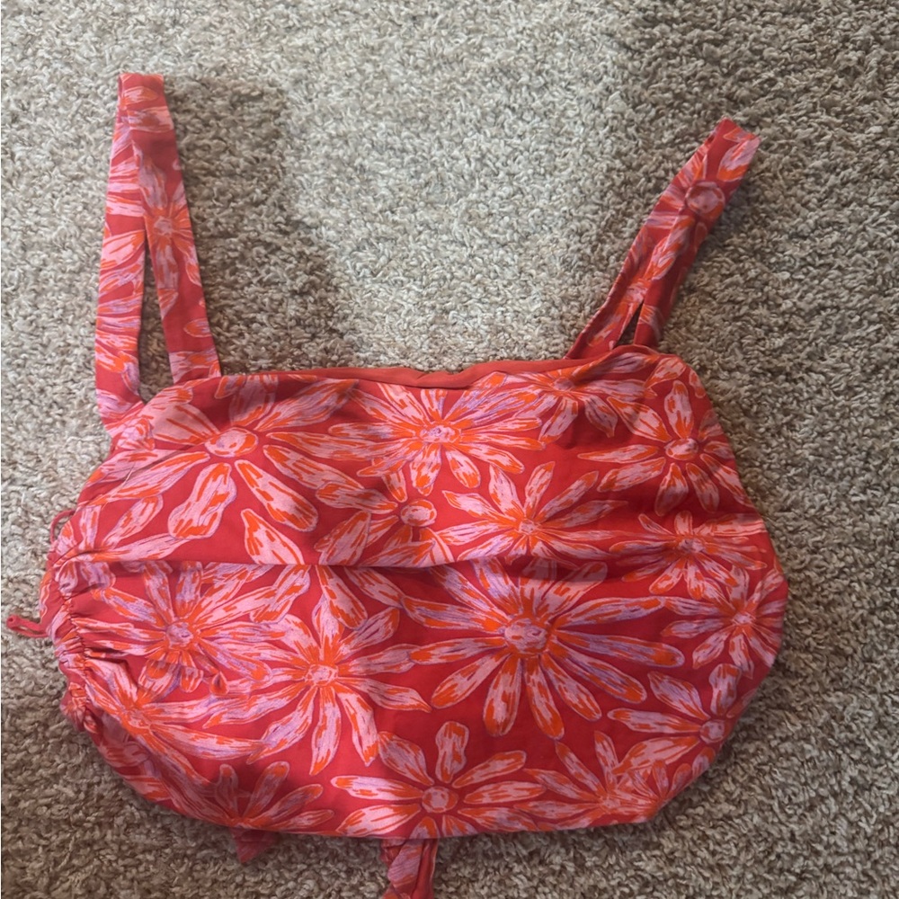 Floral Red and Pink tie tank top